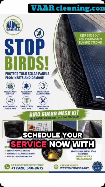 Are you worried about birds under your solar panels? Well, here is the solution.🐦🐣🪺🪺✔️👍 #solarpanelmaintenance #newjersey #cleaningservice #newyork  #viralvídeo